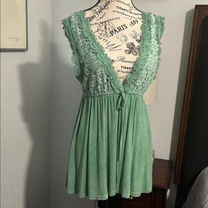 Green Lace Trim Dress